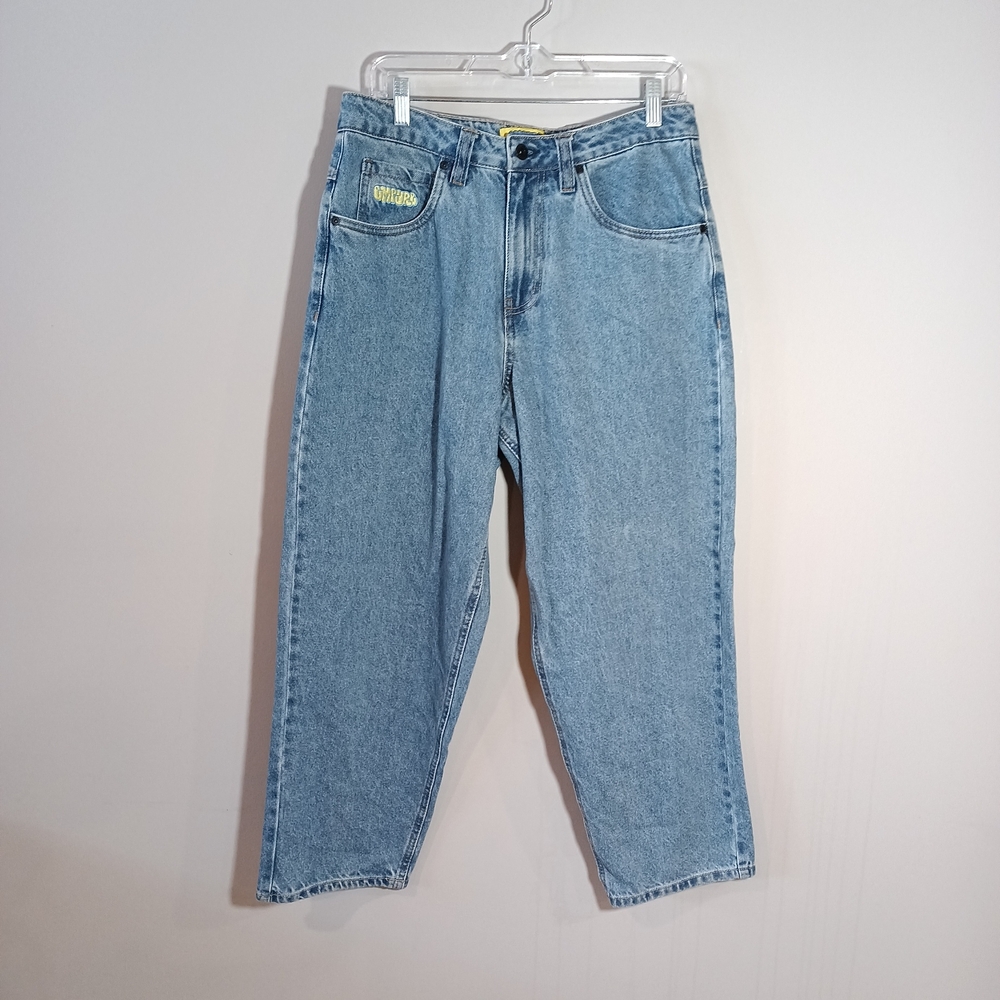 Empyre skate Jeans Wide Tapered crop Leg  Drawstring Embroidered Size 28 Unisex